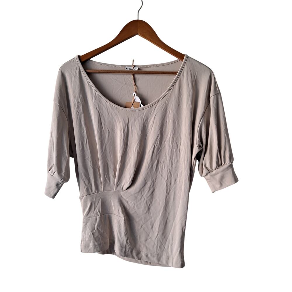 NWT OGL Sandwashed Scoop Neck Short Sleeve Tucked Tee Morning Mist Womens Size S